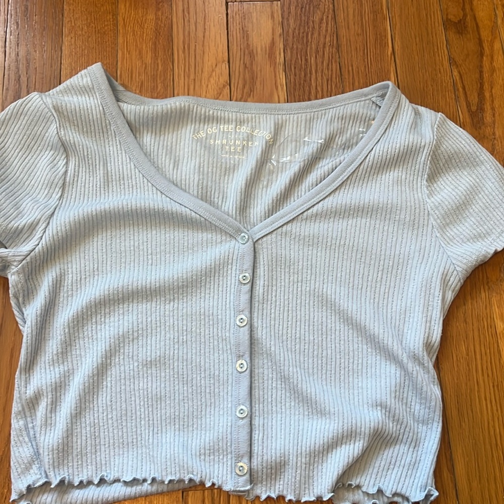 light blue crop top